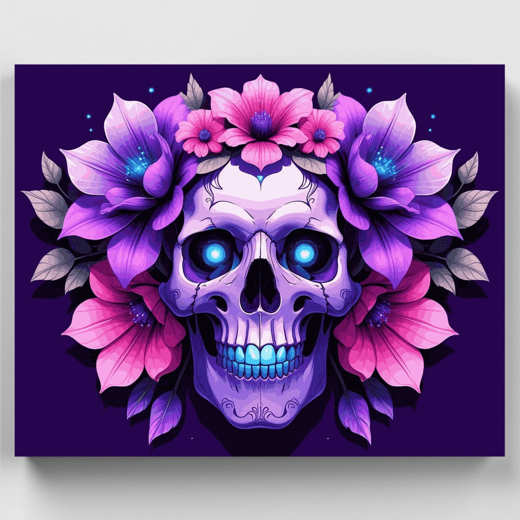 Floral Skull with Purple Flowers - Paint by Numbers Kit