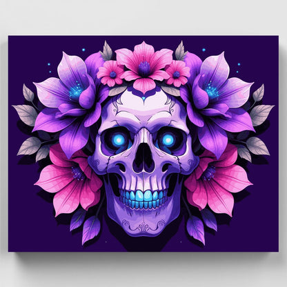 Floral Skull with Purple Flowers - Paint by Numbers Kit