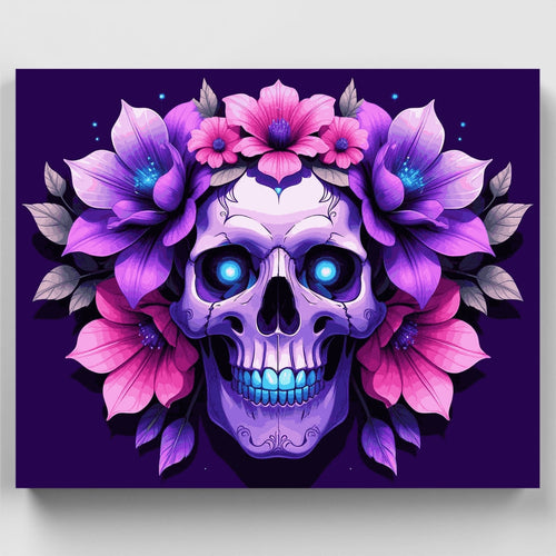 Floral Skull with Purple Flowers - Paint by Numbers Kit