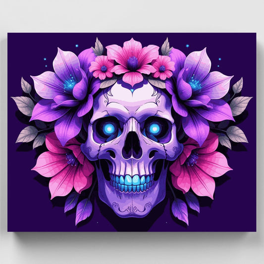 Floral Skull with Purple Flowers - Paint by Numbers Kit