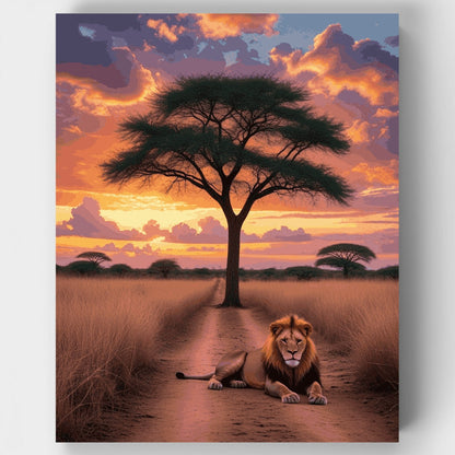 African Savanna Lion at Sunset - Paint by Numbers Kit