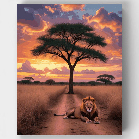African Savanna Lion at Sunset - Paint by Numbers Kit