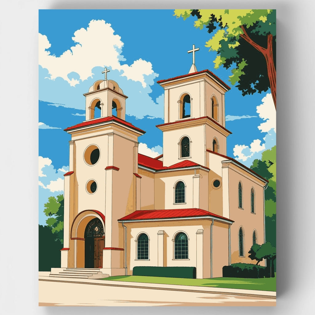 Iglesia ortodoxa con torres campanario gemelas - Kit de pintura por números — Estándar