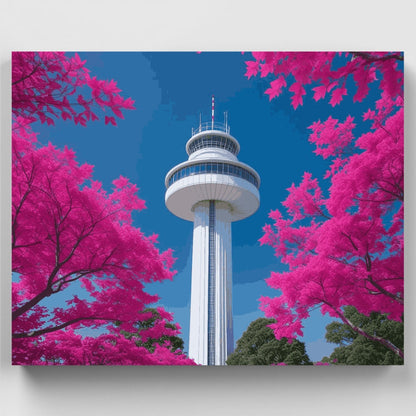 Sydney Tower with Pink Cherry Blossoms - Paint by Numbers Kit