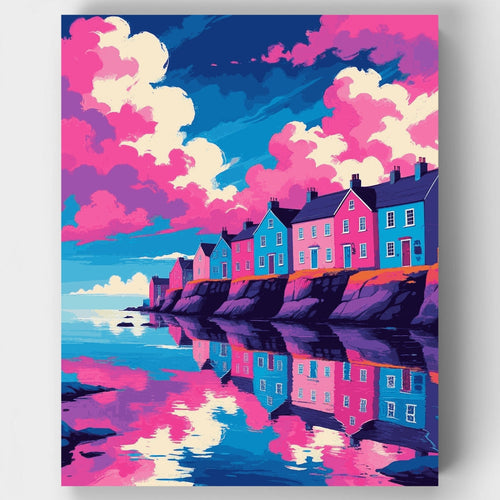 Vibrant Coastal Cliffside Houses - Paint by Numbers Kit