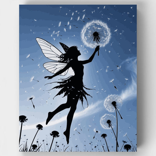 Fairy with Dandelion Silhouette - Paint by Numbers Kit