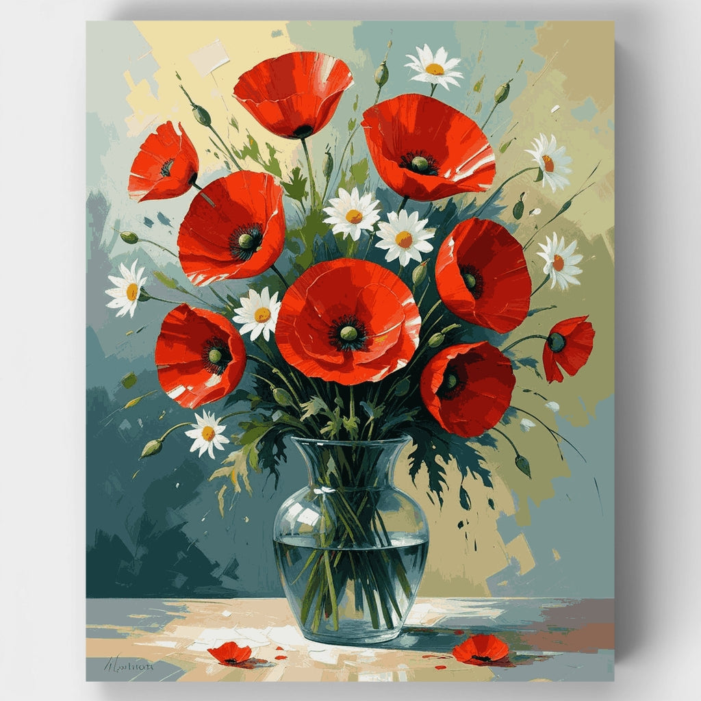 Red Poppies and Daisies Bouquet - Paint by Numbers Kit