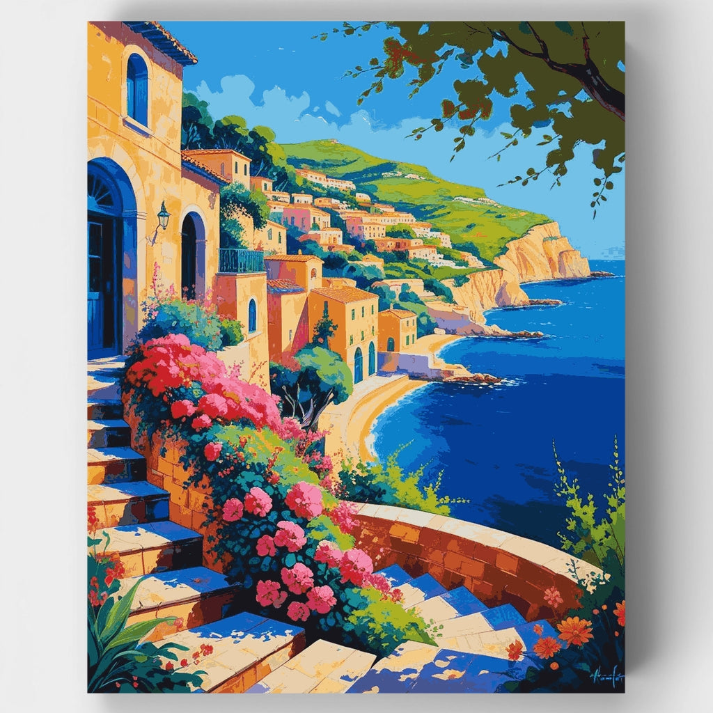 Kit de pintura por números - Pueblo costero mediterráneo — Estándar