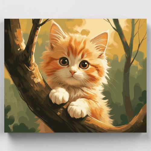 Adorable Orange Kitten in Tree - Paint by Numbers Kit