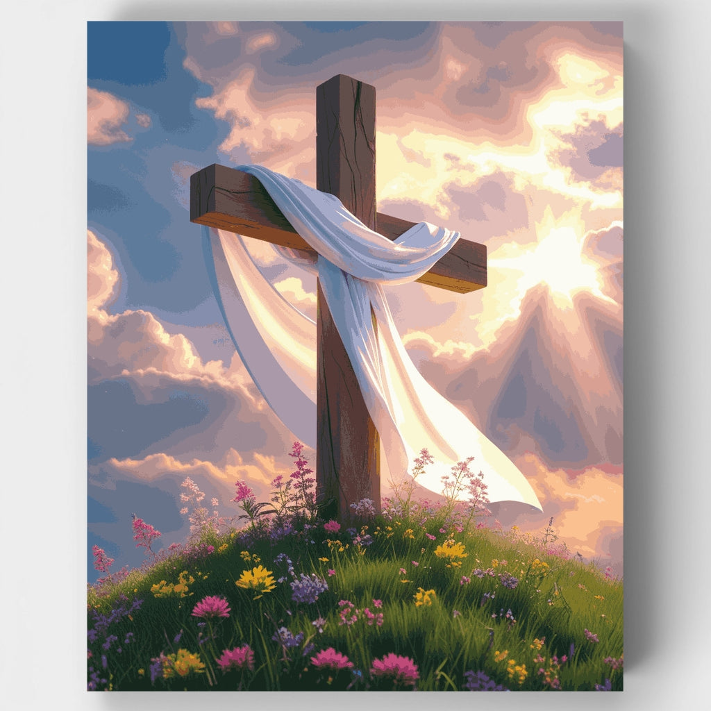 Easter Cross on Flower Hill - Paint by Numbers Kit