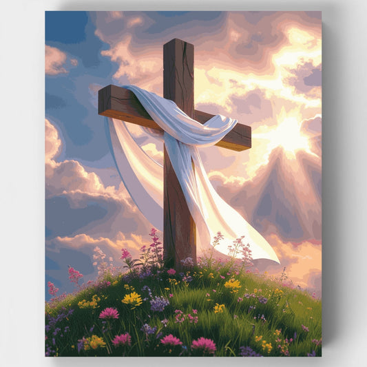 Easter Cross on Flower Hill - Paint by Numbers Kit