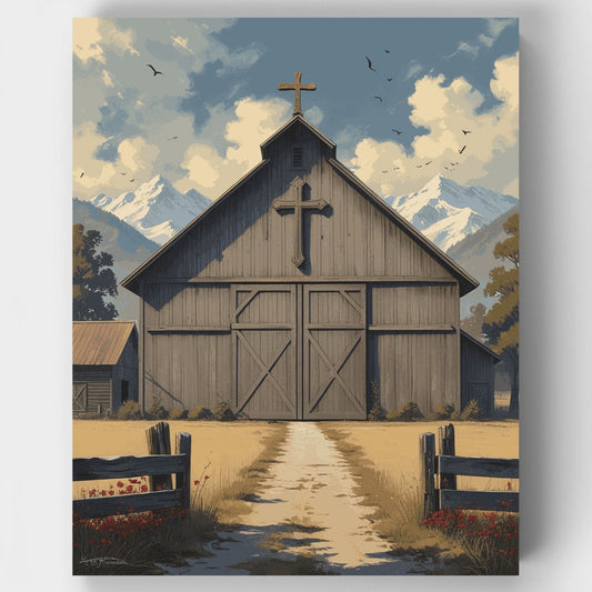 Country Church with Cross - Paint by Numbers Kit