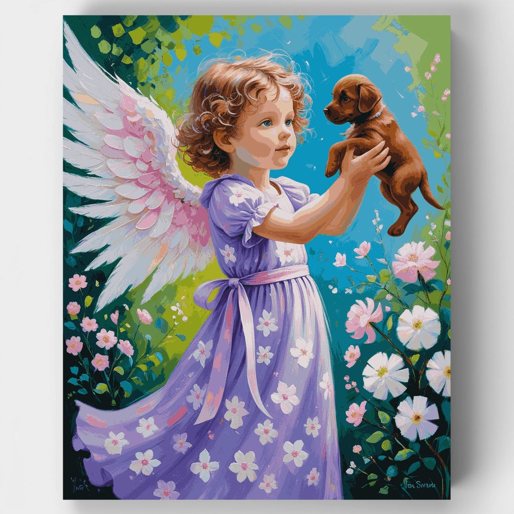 Angel with Puppy - Paint by Numbers Kit