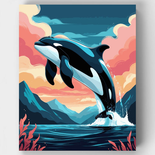 Majestic Orca Whale Breaching at Sunset - Paint by Numbers Kit
