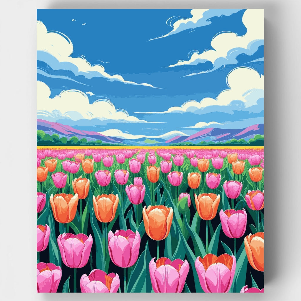 Paisaje de campo de tulipanes - Kit de pintura por números — Estándar