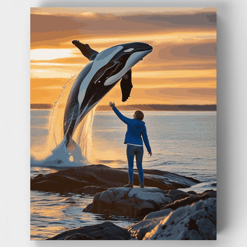 Orca Whale Breaching at Sunset - Paint by Numbers Kit