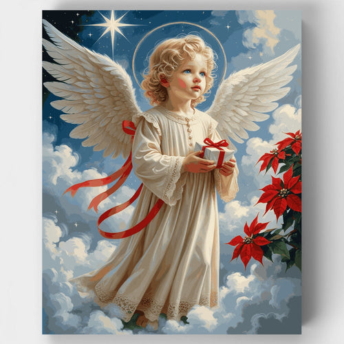 Christmas Angel with Gift - Paint by Numbers Kit