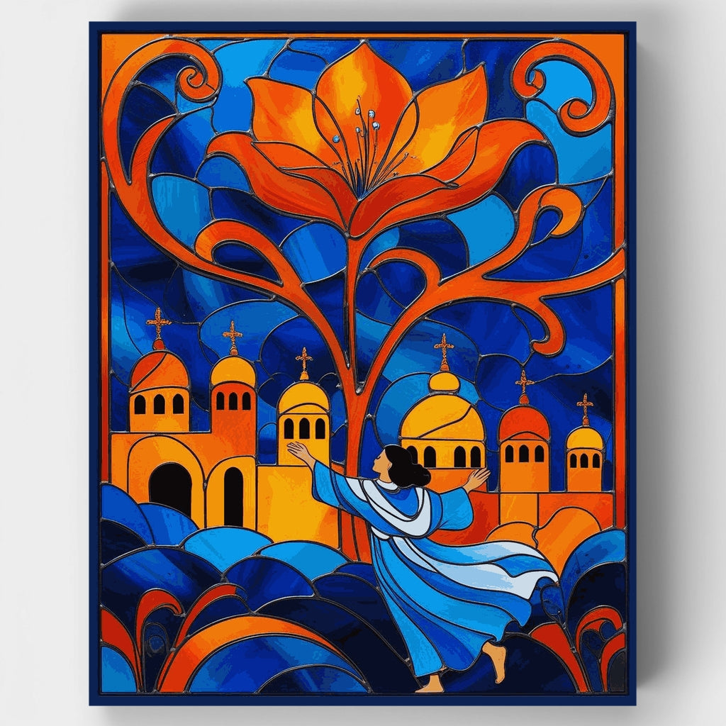 Kit de pintura por números: Flor y vitral de iglesia vibrantes — Estándar