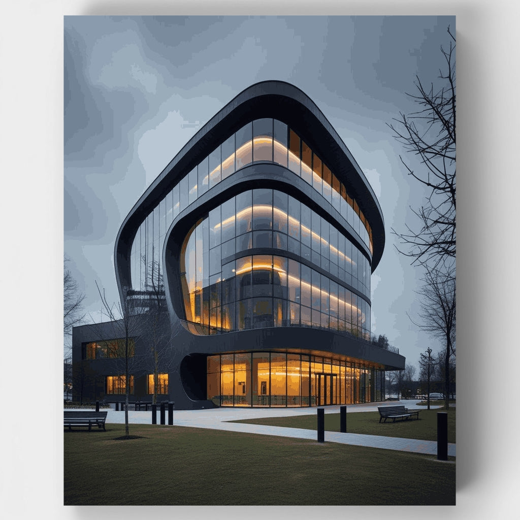 Kit de pintura por números: Edificio de arquitectura curva moderna — Estándar