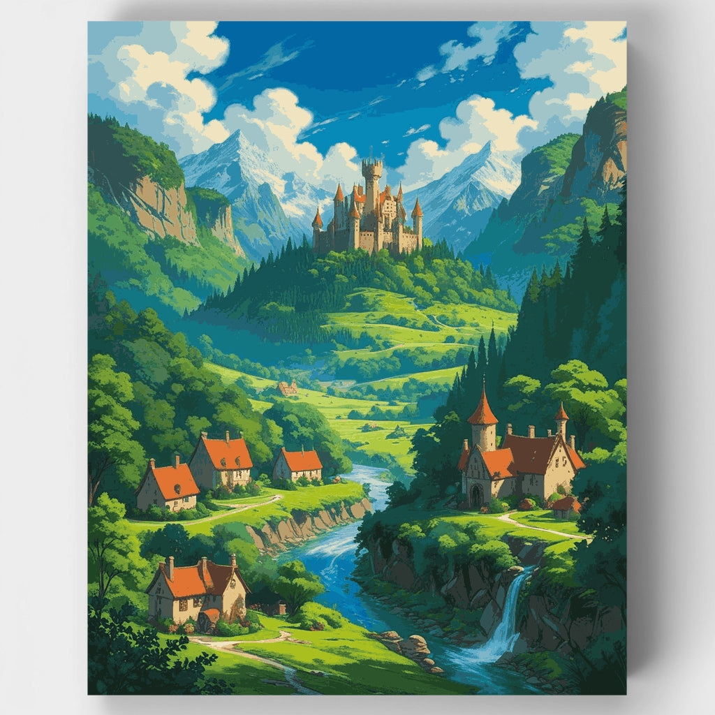 Kit de pintura por números - Valle del castillo de cuento de hadas — Estándar