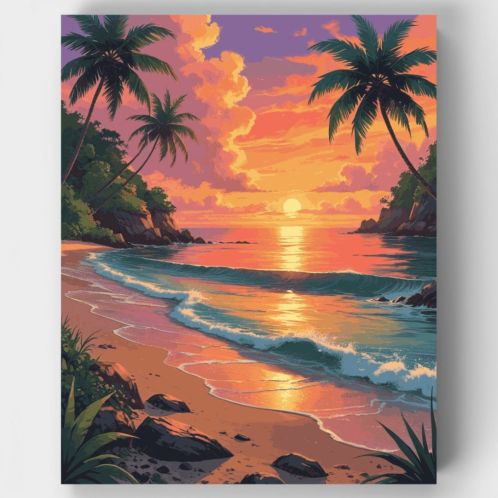 Kit de pintura por números - Atardecer en playa tropical — Estándar