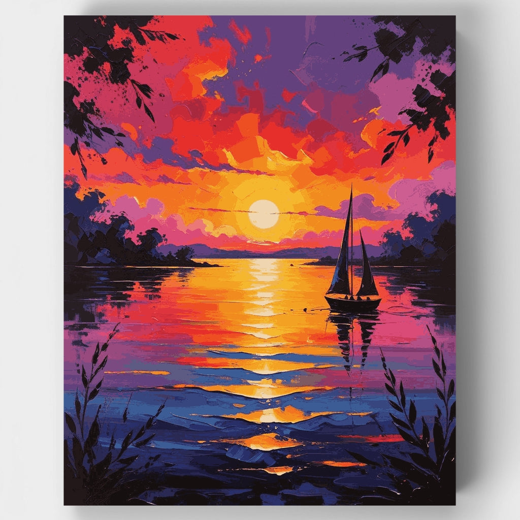 Vibrant Sunset Sailboat - Paint by Numbers Kit
