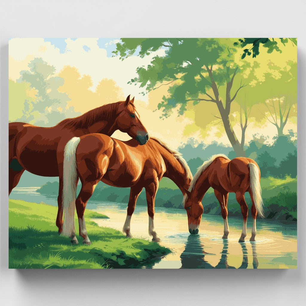 Caballos junto al río - Kit de pintura por números — Estándar