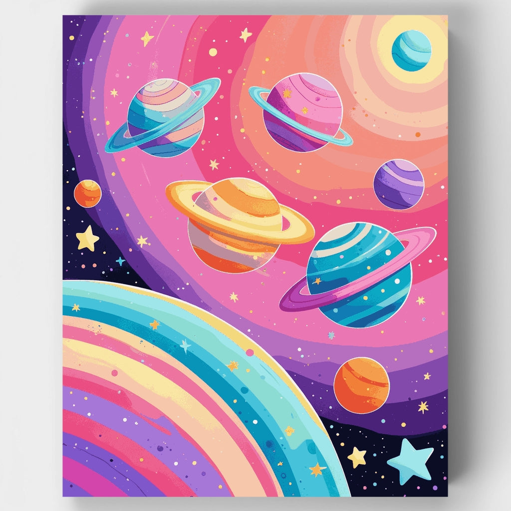Kit de pintura por números: Planetas cósmicos coloridos — Estándar