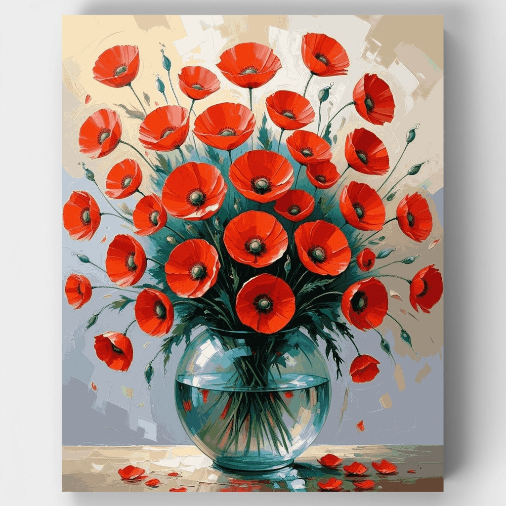 Red Poppies in Glass Vase - Paint by Numbers Kit