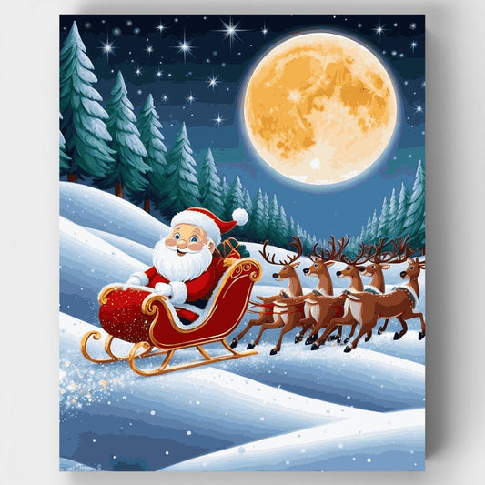 Santa's Moonlit Sleigh Ride - Paint by Numbers Kit