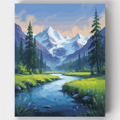 Mountain River Valley Landscape - Paint by Numbers Kit