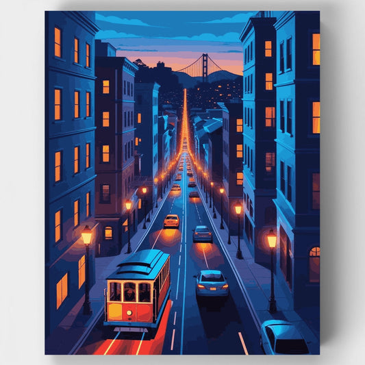 San Francisco Cable Car Evening - Paint by Numbers Kit