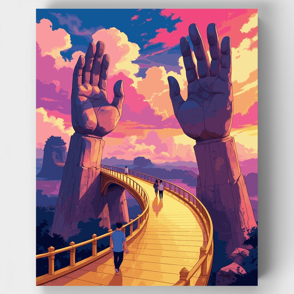Puente Dorado con manos de piedra gigantes - Kit de pintura por números — Estándar