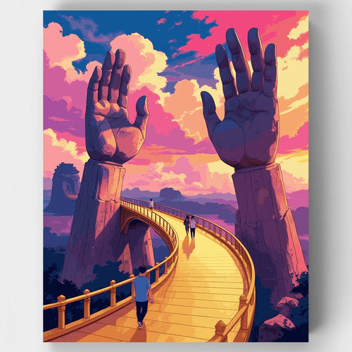 Golden Bridge with Giant Stone Hands - Paint by Numbers Kit