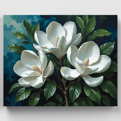White Magnolia Blossoms - Paint by Numbers Kit
