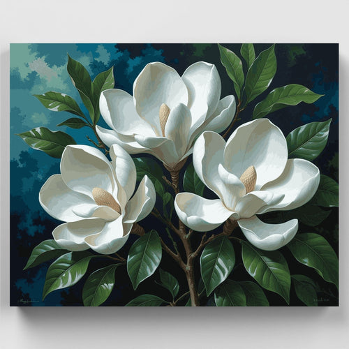 White Magnolia Blossoms - Paint by Numbers Kit