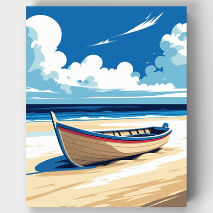 Coastal Boat on Sandy Beach - Paint by Numbers Kit