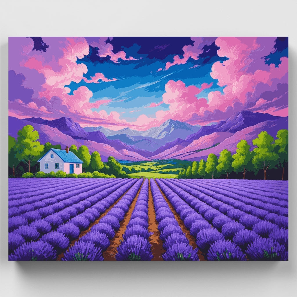Kit de pintura por números - Atardecer en los campos de lavanda — Estándar