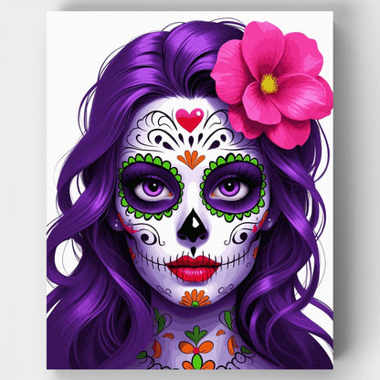Purple Hair Sugar Skull Beauty - Paint by Numbers Kit