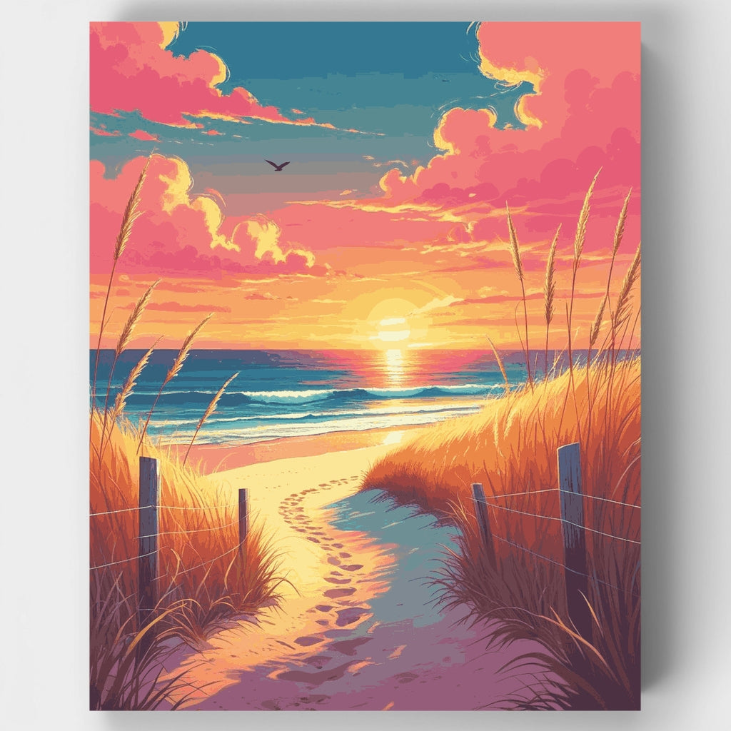 Sendero en la playa al atardecer - Kit de pintura por números — Estándar