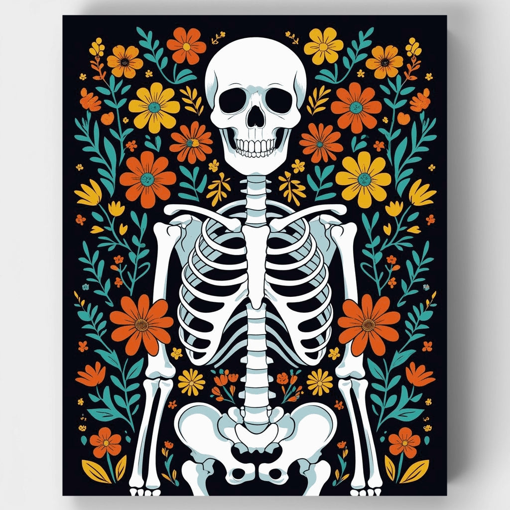 Kit de pintura por números: Esqueleto floral del Día de los Muertos — Estándar