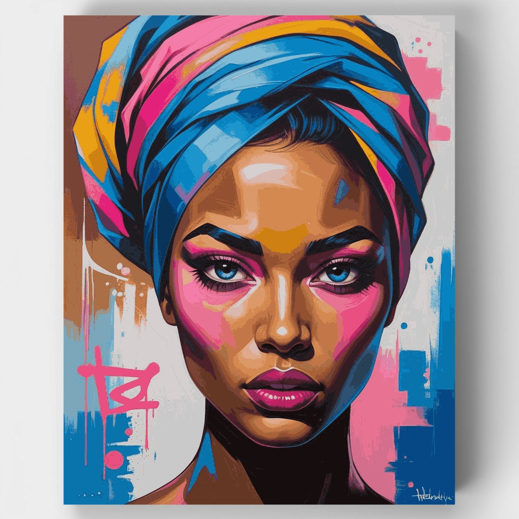 Retrato de mujer africana colorida con pañuelo en la cabeza - Kit de pintura por números — Estándar