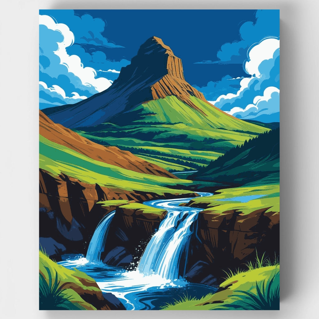 Kit de pintura por números - Cascada en la montaña majestuosa — Estándar