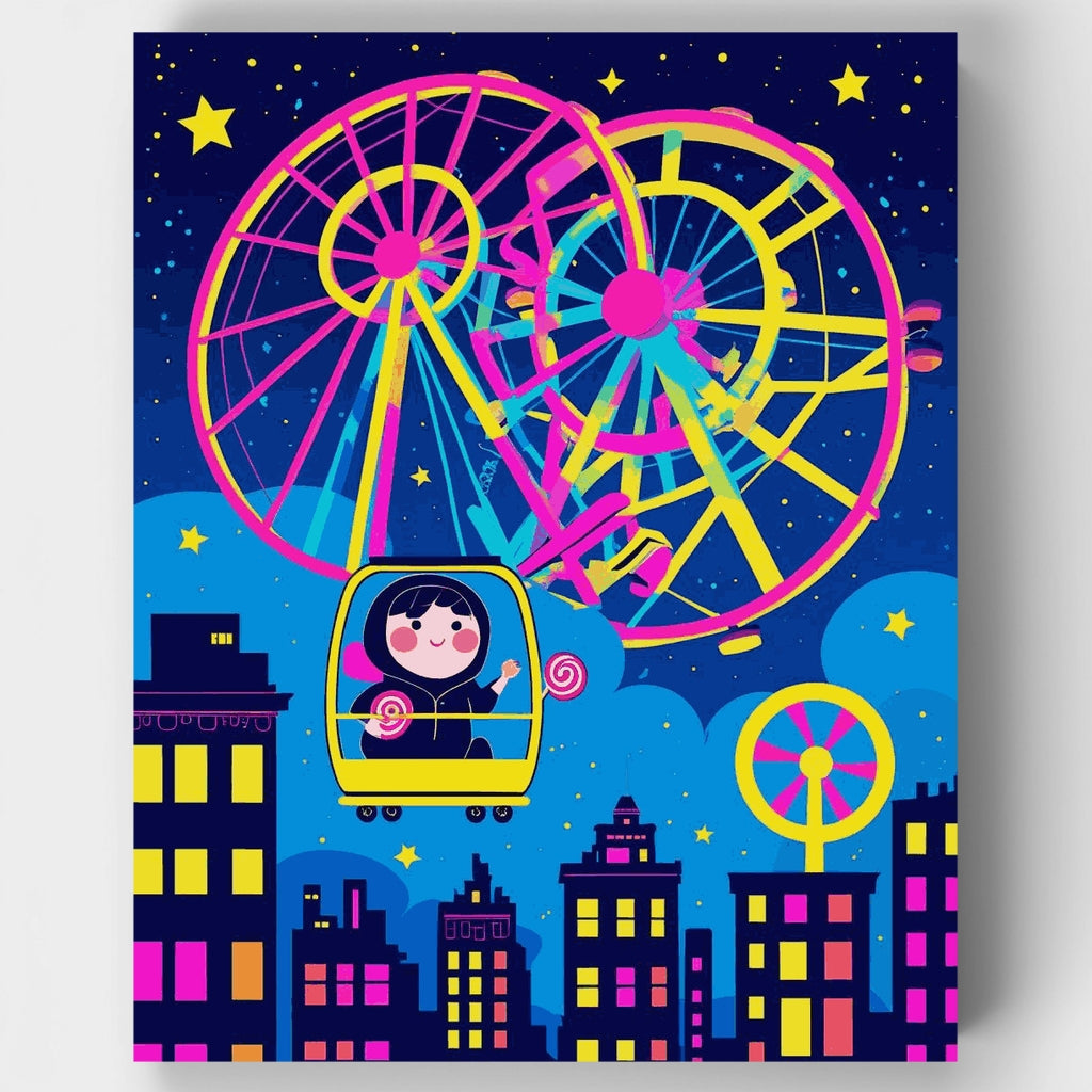 Aventura en la noria bajo la luz de la luna: Kit de pintura por números — Estándar