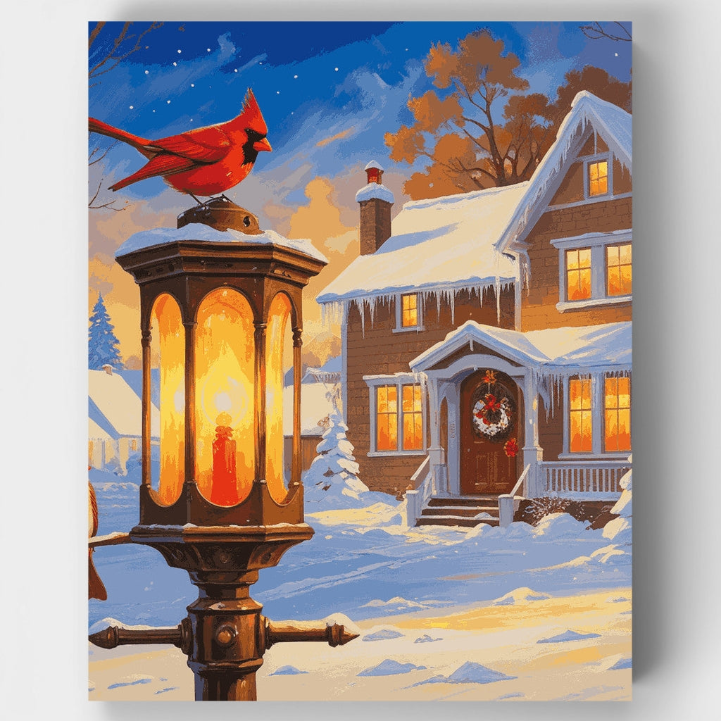 Winter Cardinals and Lamplight - Paint by Numbers Kit