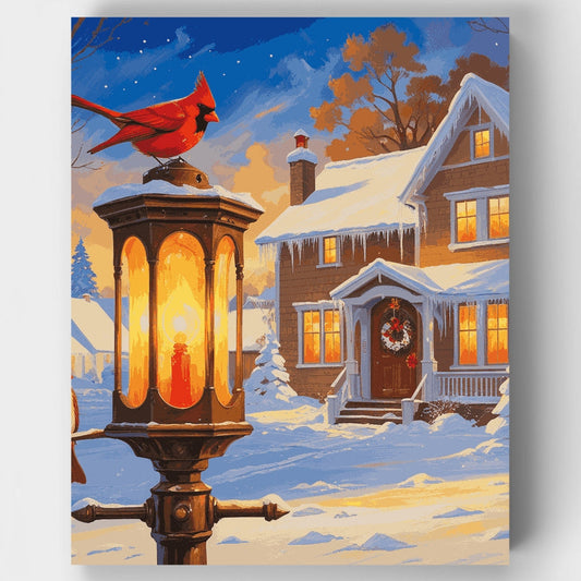 Winter Cardinals and Lamplight - Paint by Numbers Kit