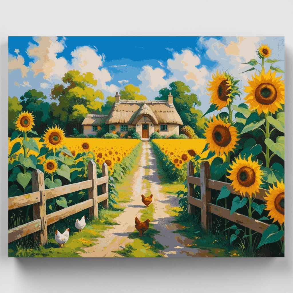 Sendero de la cabaña con girasoles - Kit de pintura por números — Estándar