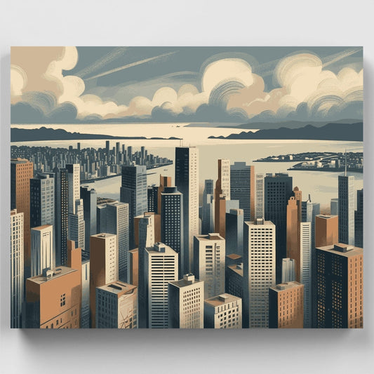 Urban Skyline with Harbor View - Paint by Numbers Kit