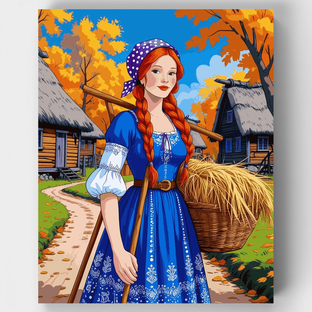 Joven de la aldea en otoño - Kit de pintura por números — Estándar