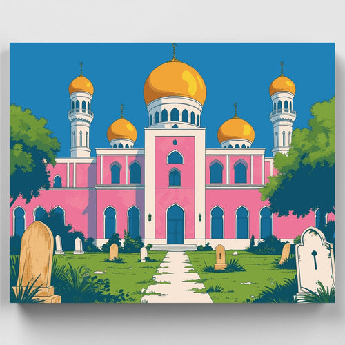 Pink Mosque with Golden Domes - Paint by Numbers Kit